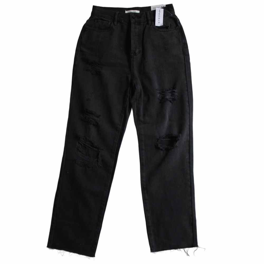 pacsun high rise straight black denim jeans with rips